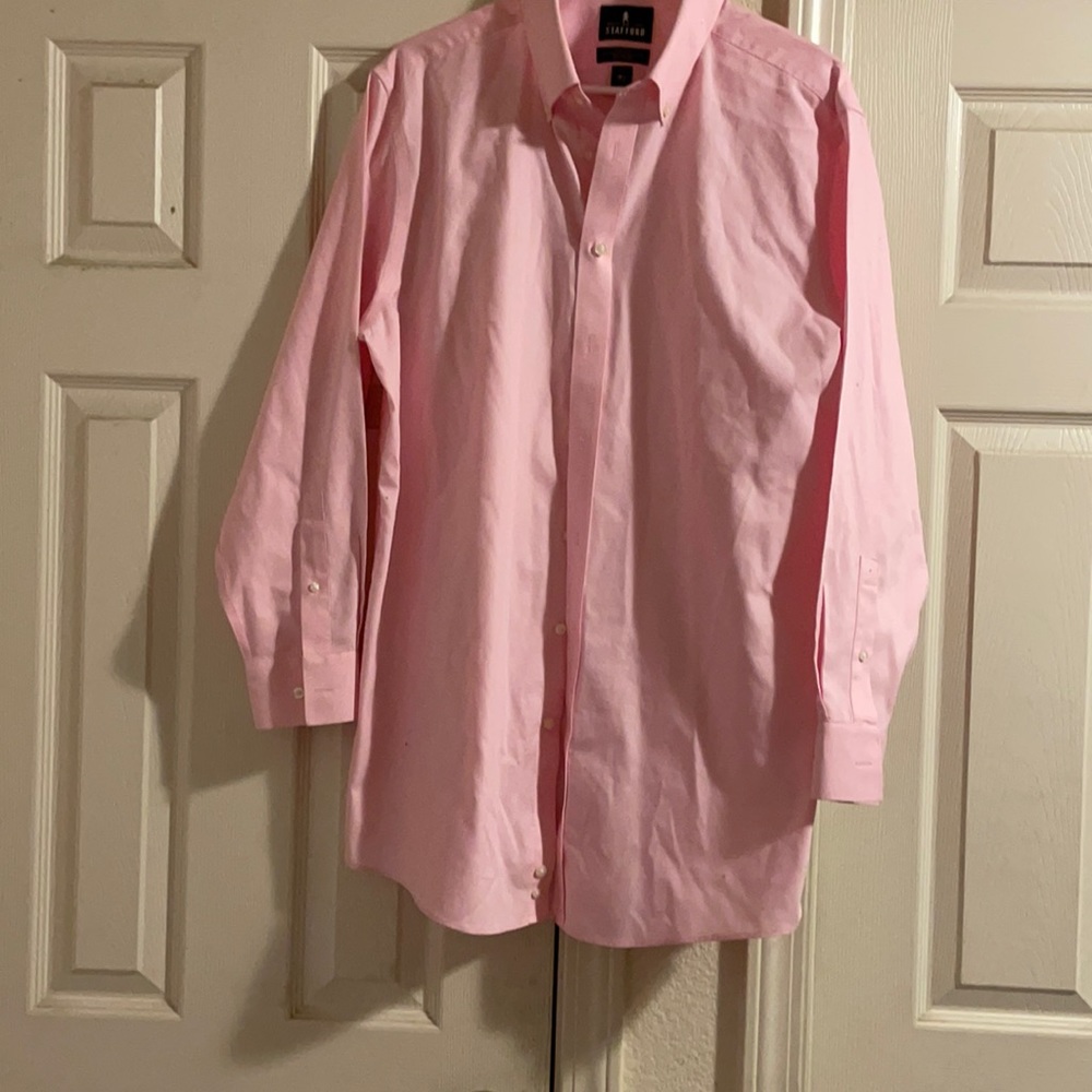 Stafford 16 1/2 pink cotton pinpoint Oxford dress